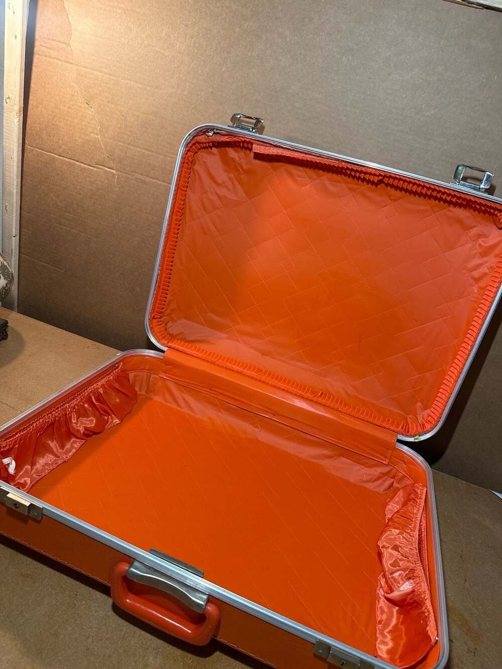 Trojan Vintage Orange Suitcase Luggage Train Case Overnight MCM MOD